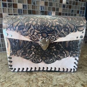 Handmade Floral Embossed Leather Crossbody Bag